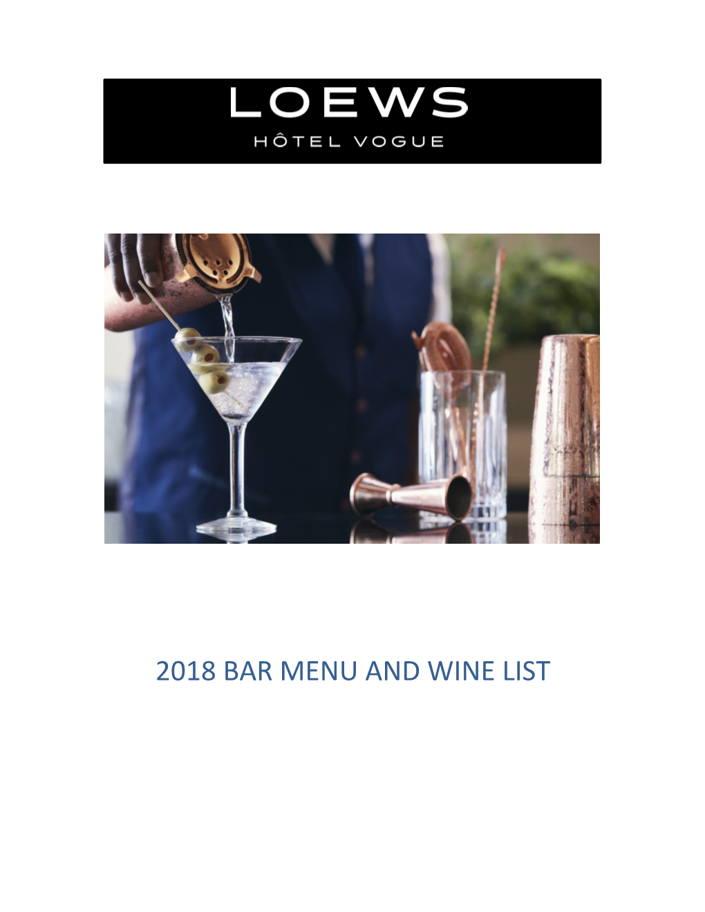 2018 Bar Menu and Wine List