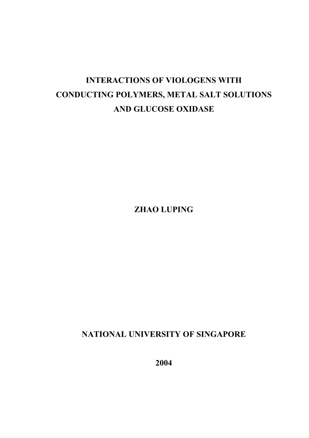 Interactions of Viologens with Conducting Polymers, Metal Salt Solutions and Glucose Oxidase