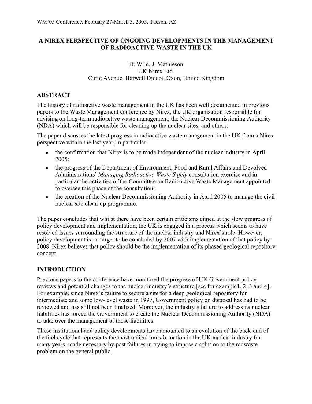 Proceedings of WM’04 Feb