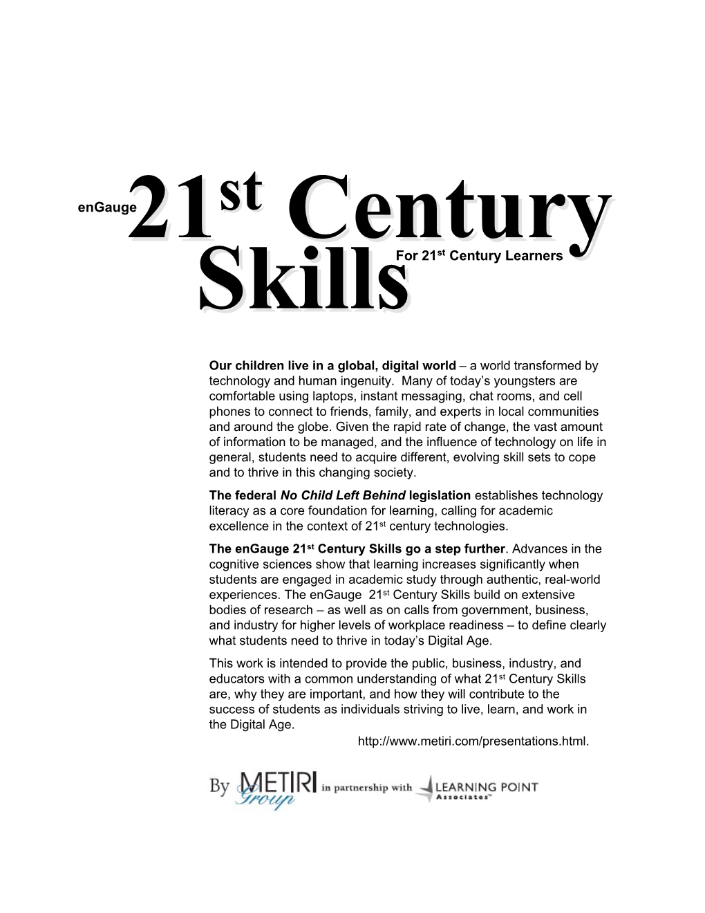 Brochure of 21St Century Skills