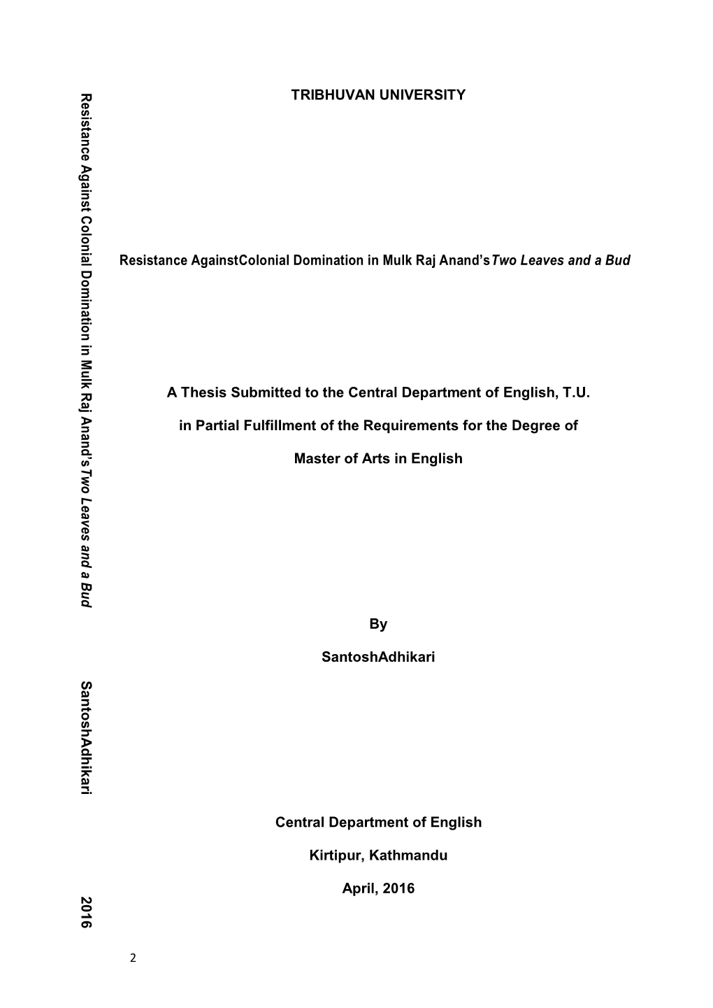 TRIBHUVAN UNIVERSITY Resistance Againstcolonial Domination In