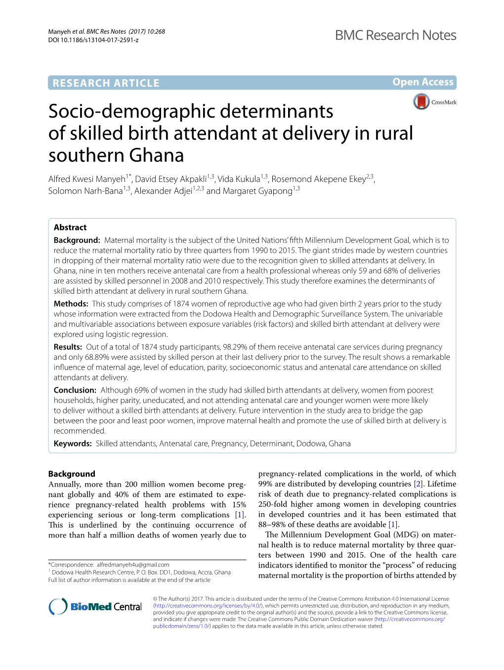 Socio-Demographic Determinants of Skilled Birth Attendant at Delivery In