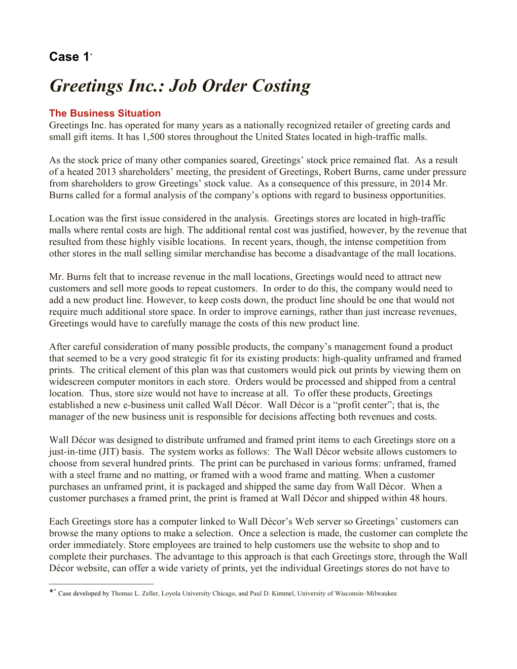 Greetings Inc.: Job Order Costing