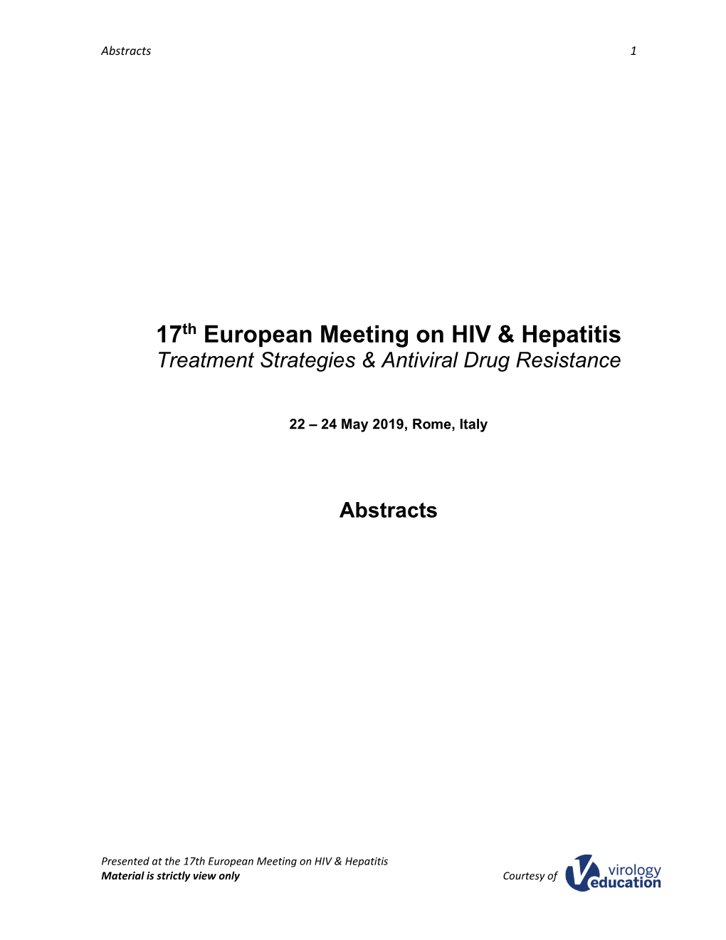 17Th European Meeting on HIV & Hepatitis Treatment Strategies