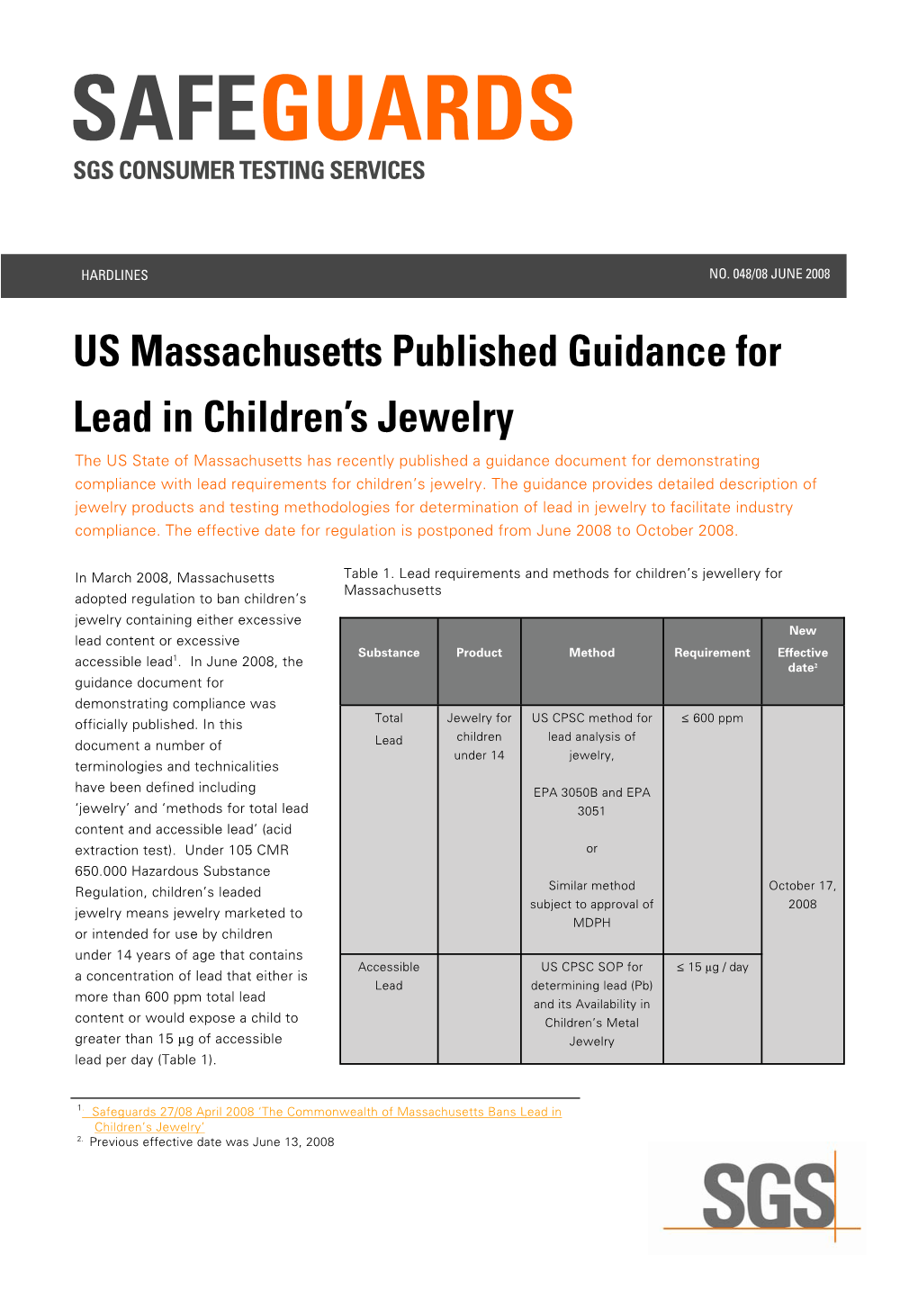 Safeguards 04808 US Massachusetts Published Guidance