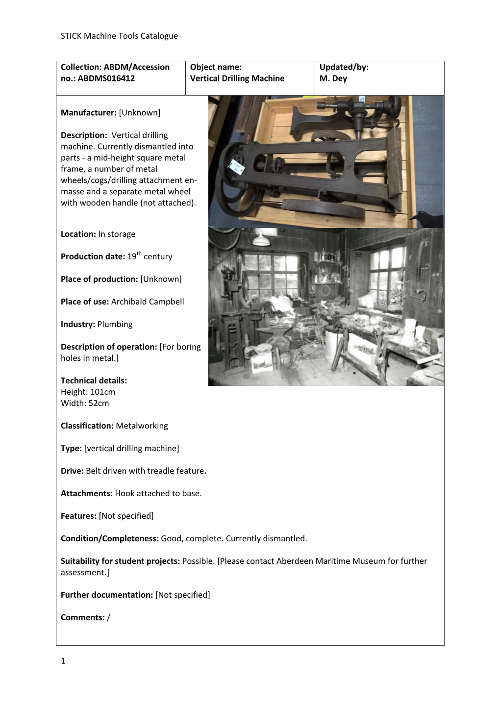 STICK Machine Tools Catalogue 1 Collection: ABDM/Accession No