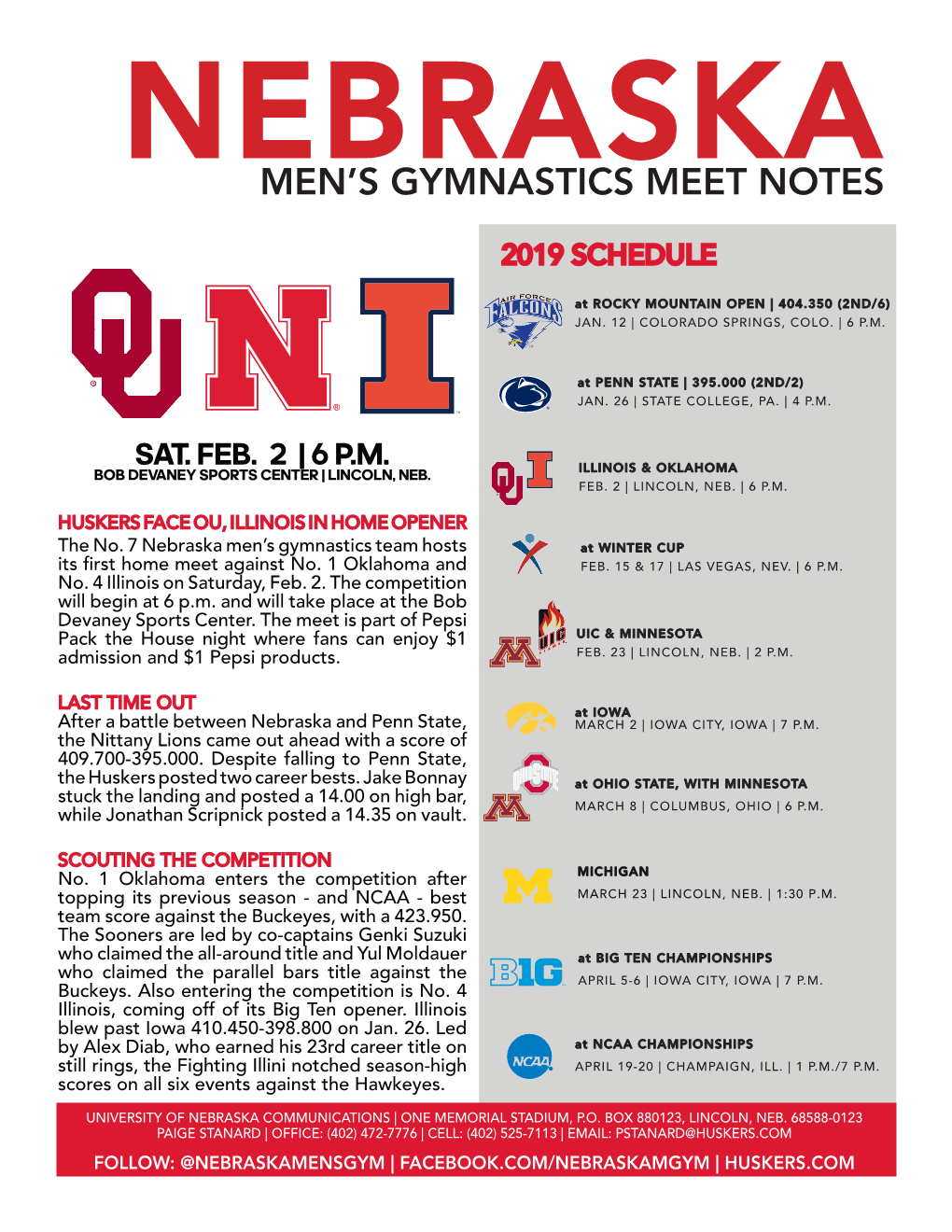 Men's Gymnastics Meet Notes