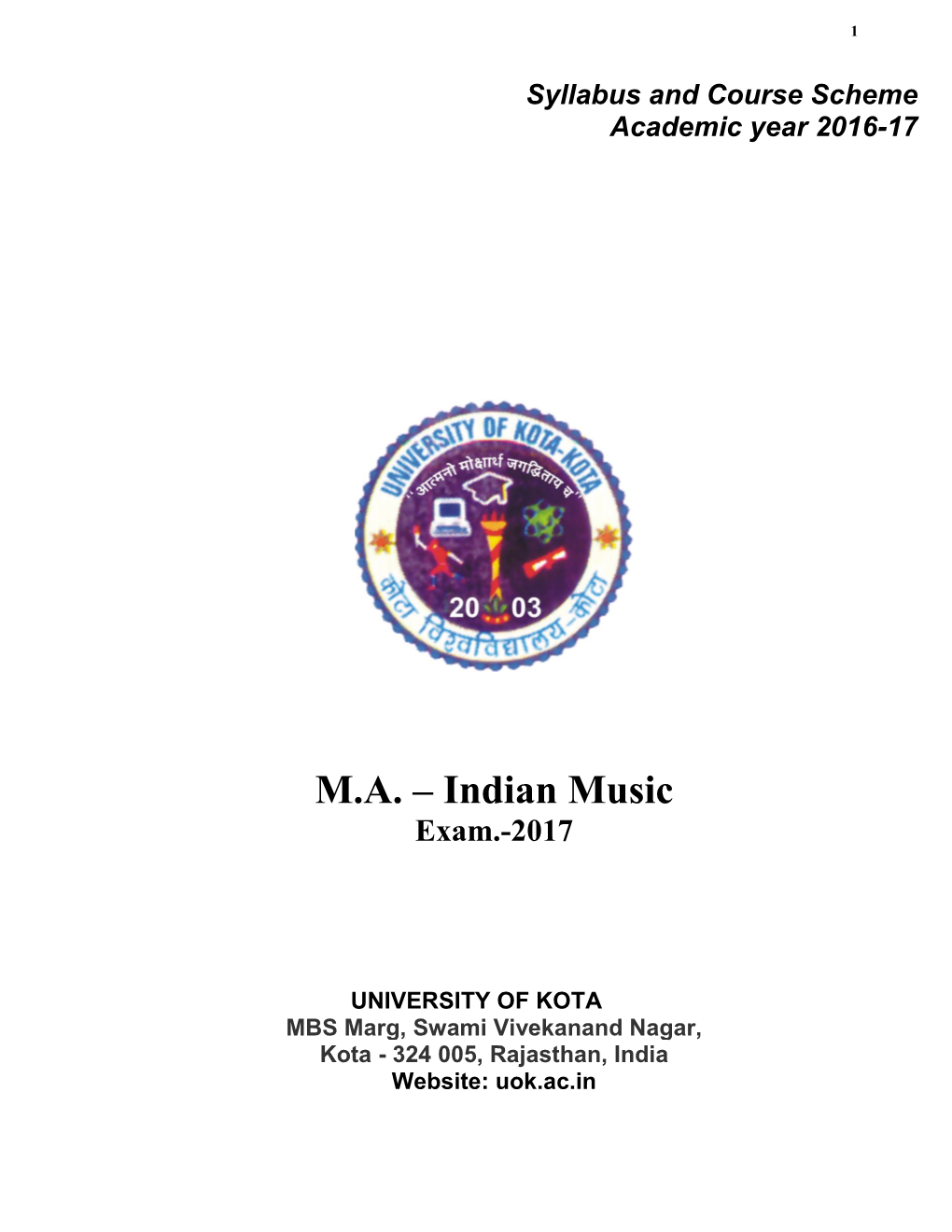 M.A. – Indian Music Exam.-2017