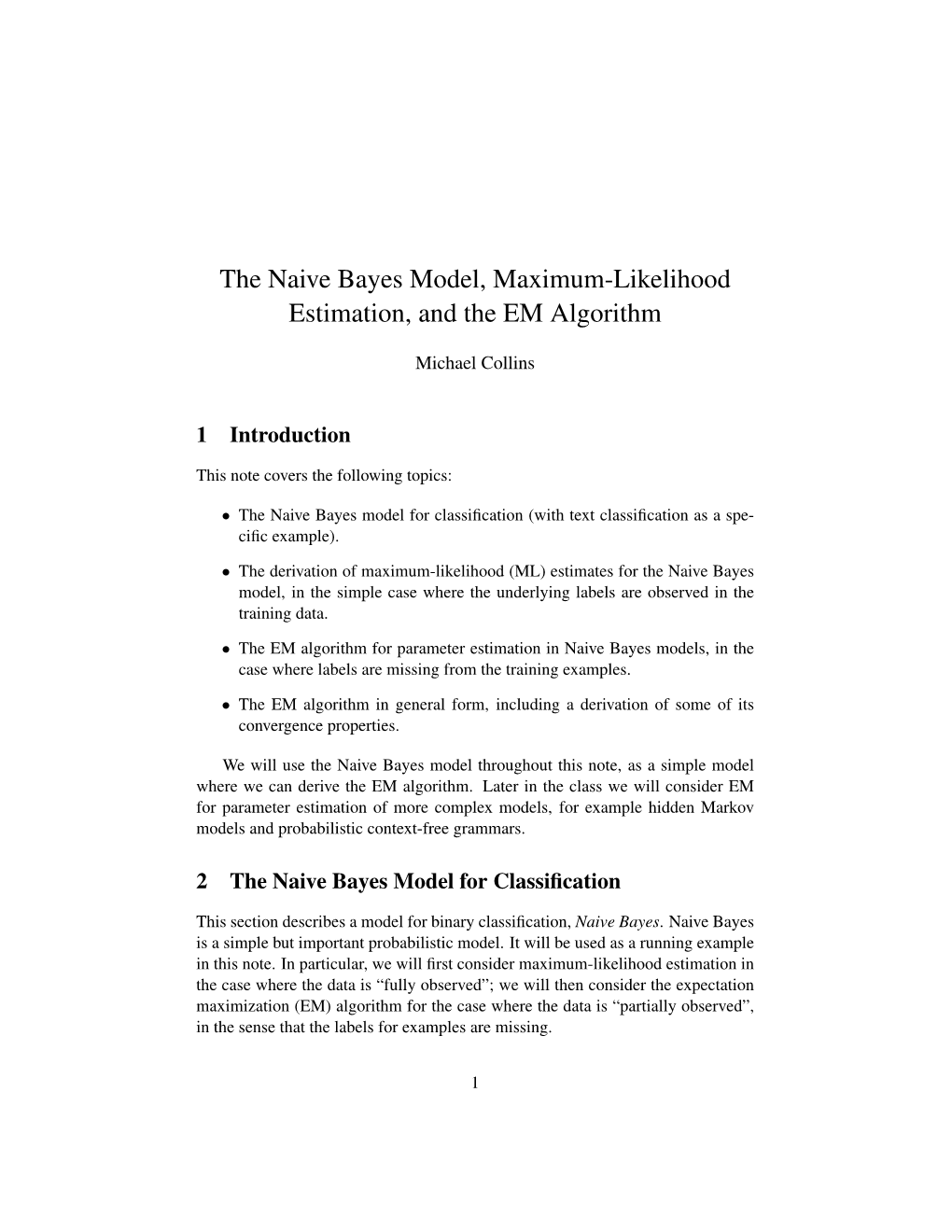 The Naive Bayes Model, Maximum-Likelihood Estimation, and the EM Algorithm
