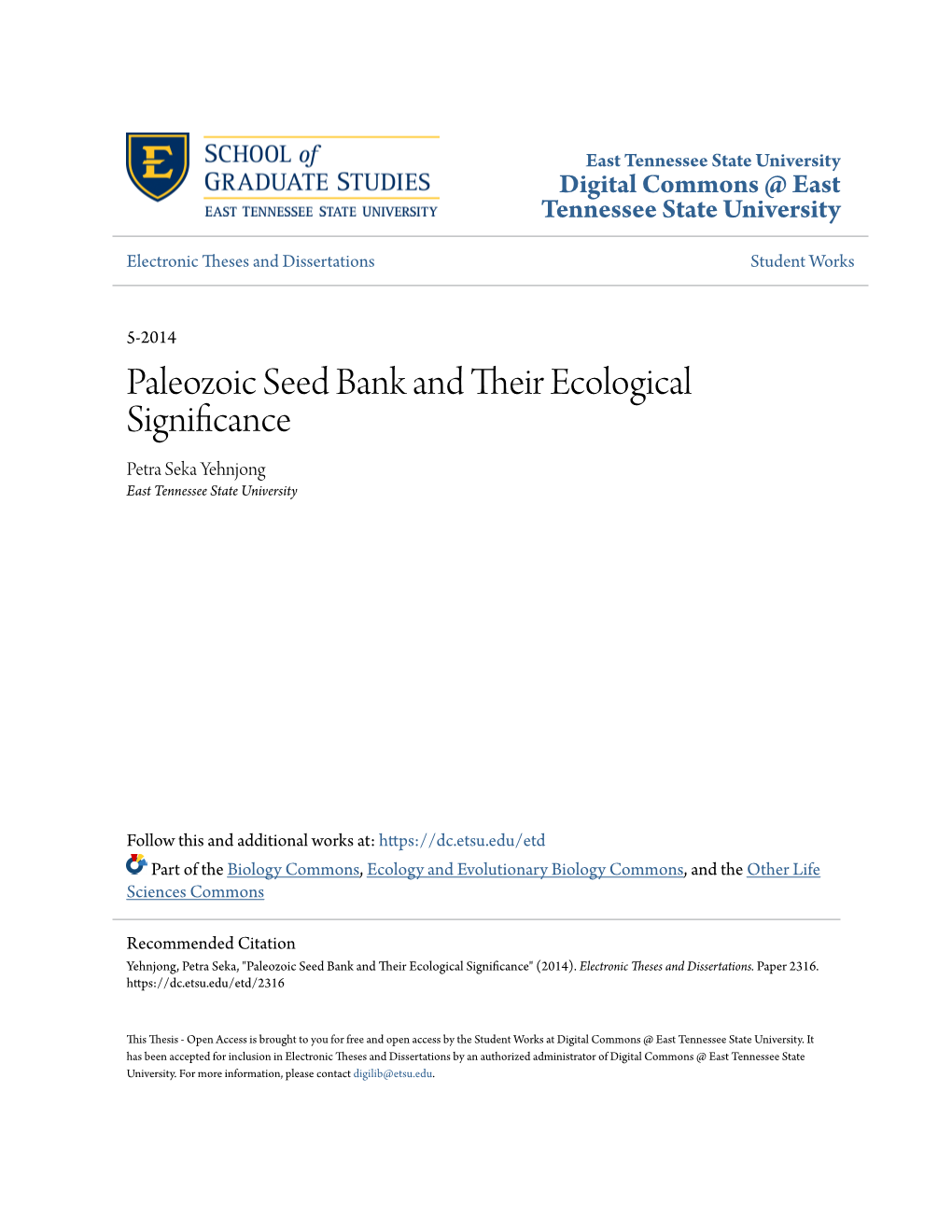 Paleozoic Seed Bank and Their Ecological Significance