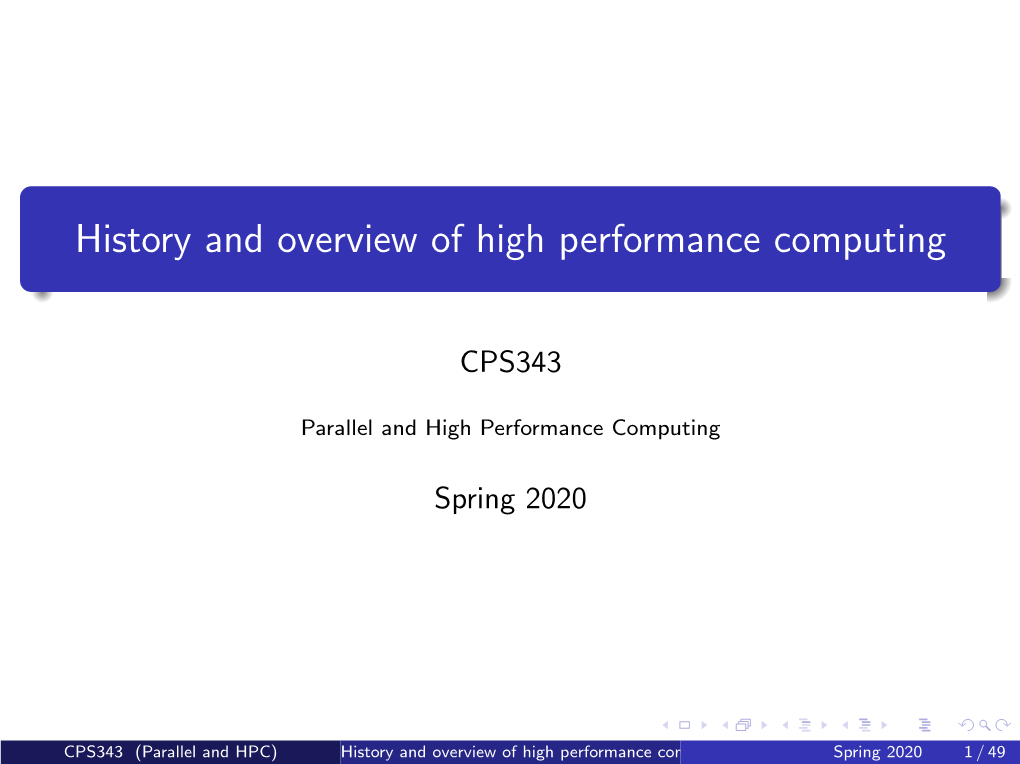 History and Overview of High Performance Computing