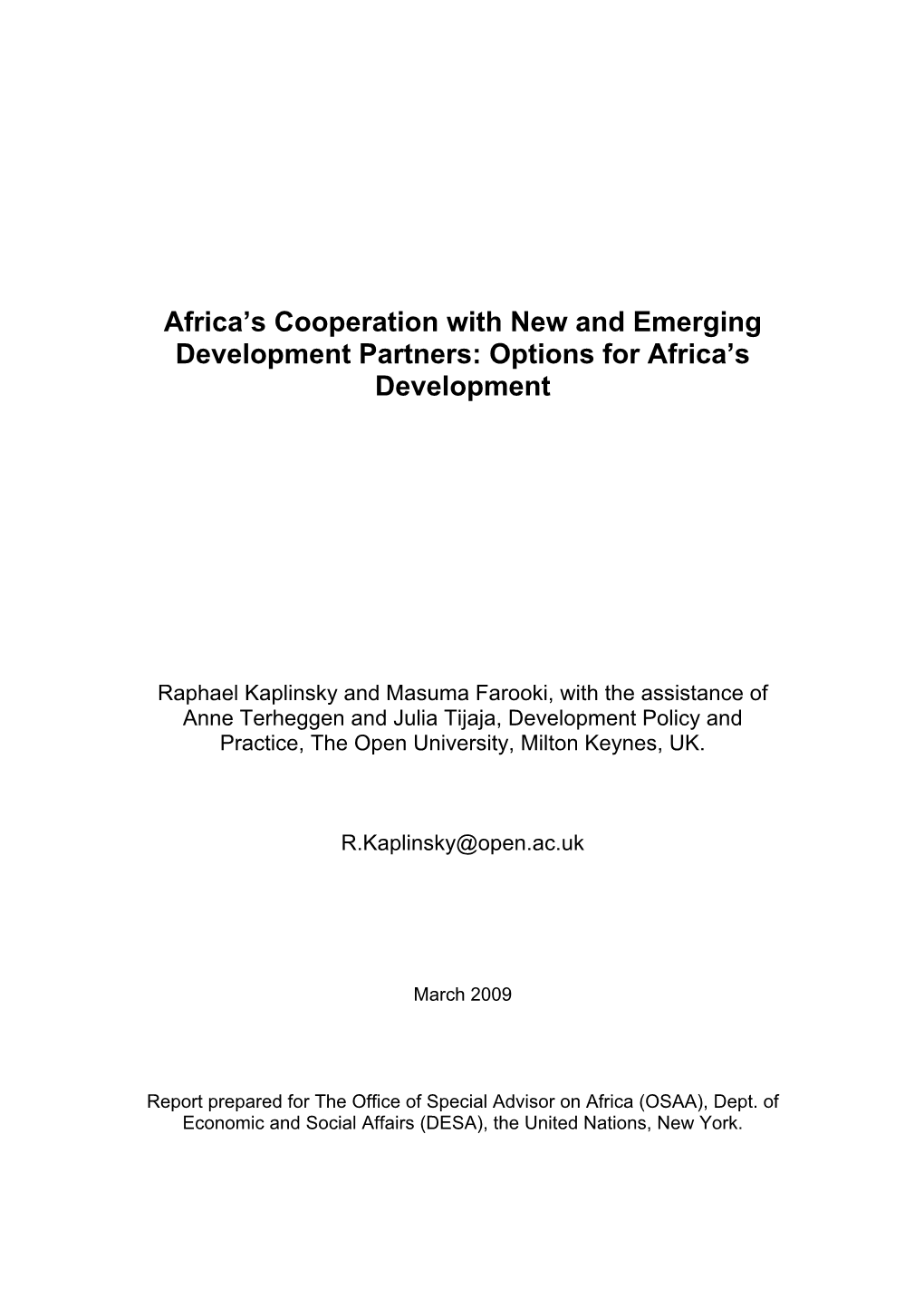Africa's Cooperation with New and Emerging