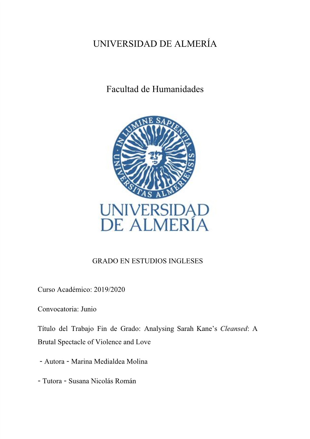 UNIVERSIDAD DE ALMERÍA Facultad De Humanidades