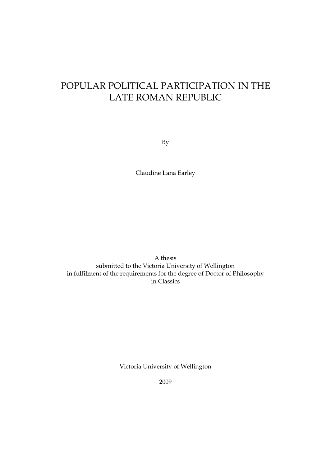 Popular Political Participation in the Late Roman Republic