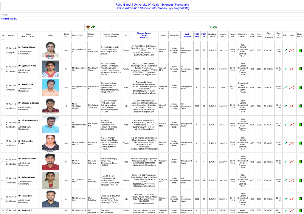 Rajiv Gandhi University of Health Sciences, Karnataka Online Admission Student Information System(OASIS)
