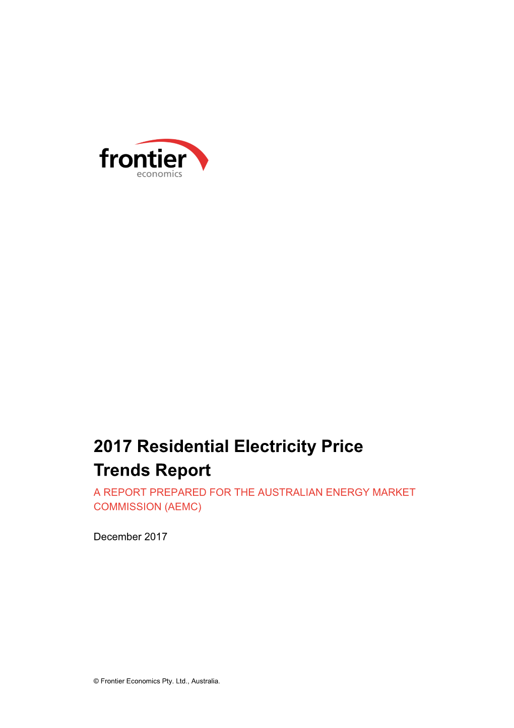 Frontier Economics – 2017 Residential Electricity Price Trends