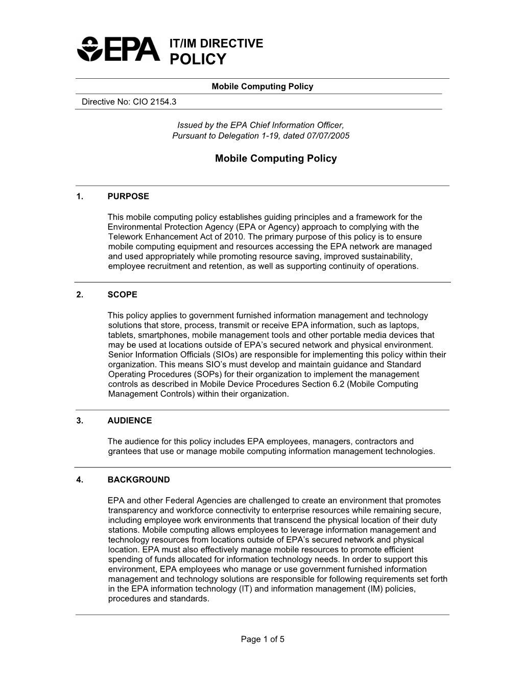 Mobile Computing Policy, Directive # CIO 2154.3