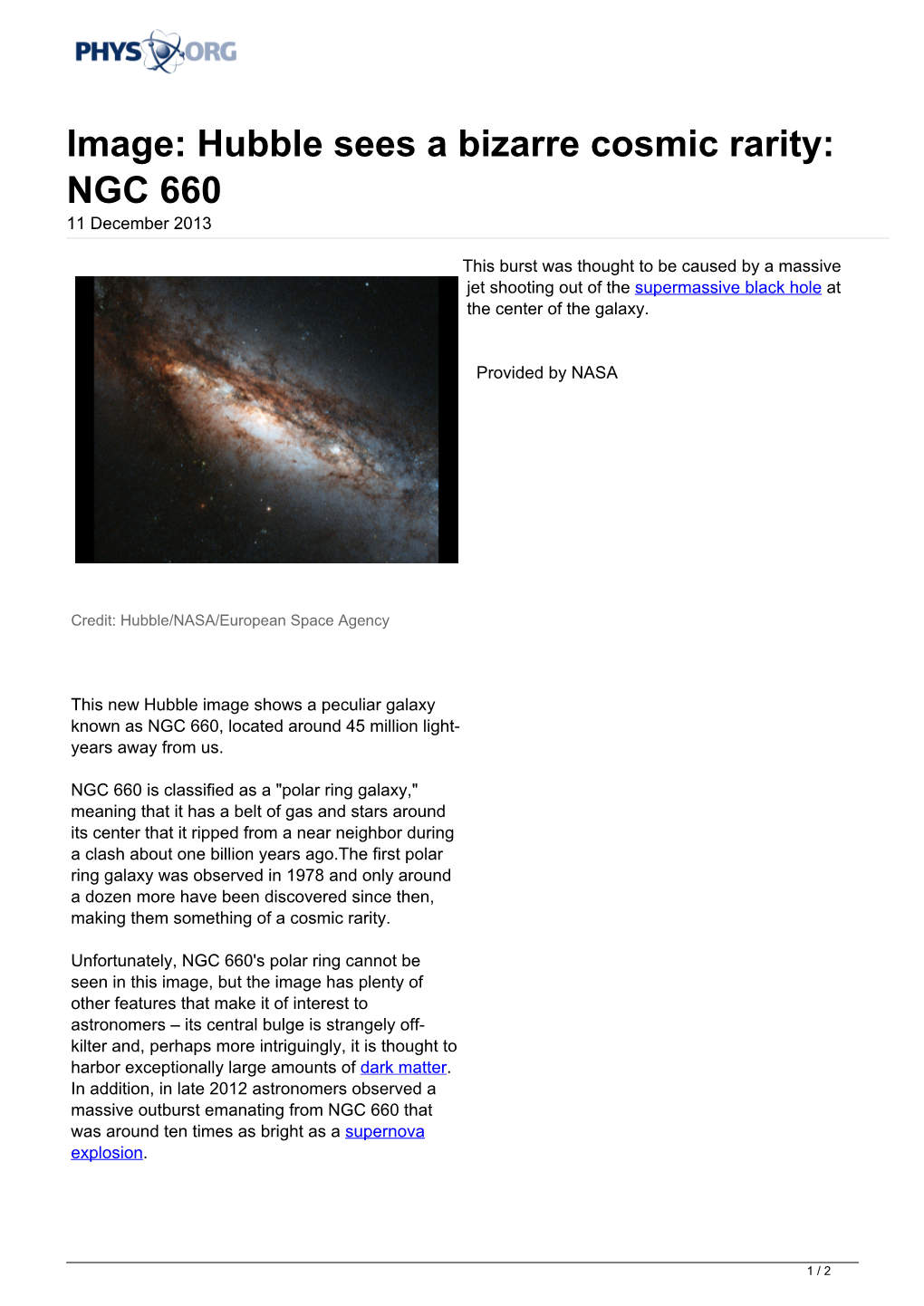 Hubble Sees a Bizarre Cosmic Rarity: NGC 660 11 December 2013