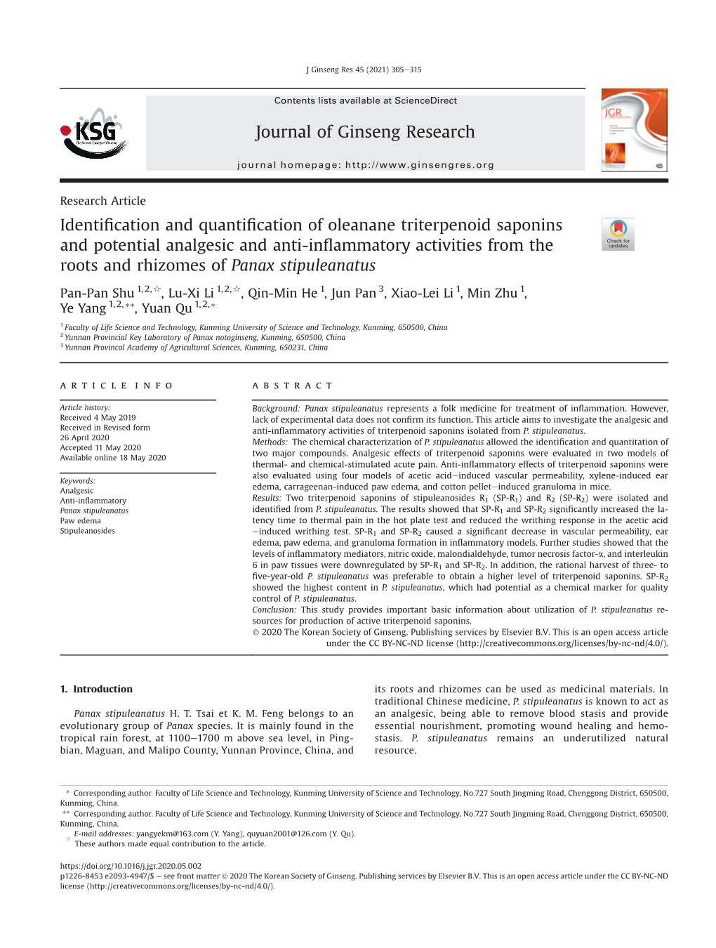 Identification and Quantification of Oleanane Triterpenoid Saponins And