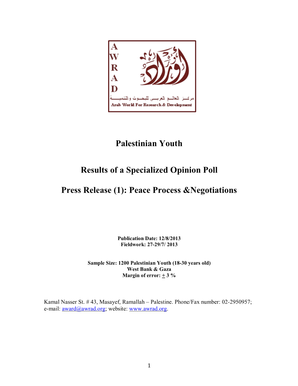 Palestinian Youth Results of a Specialized Opinion Poll Press