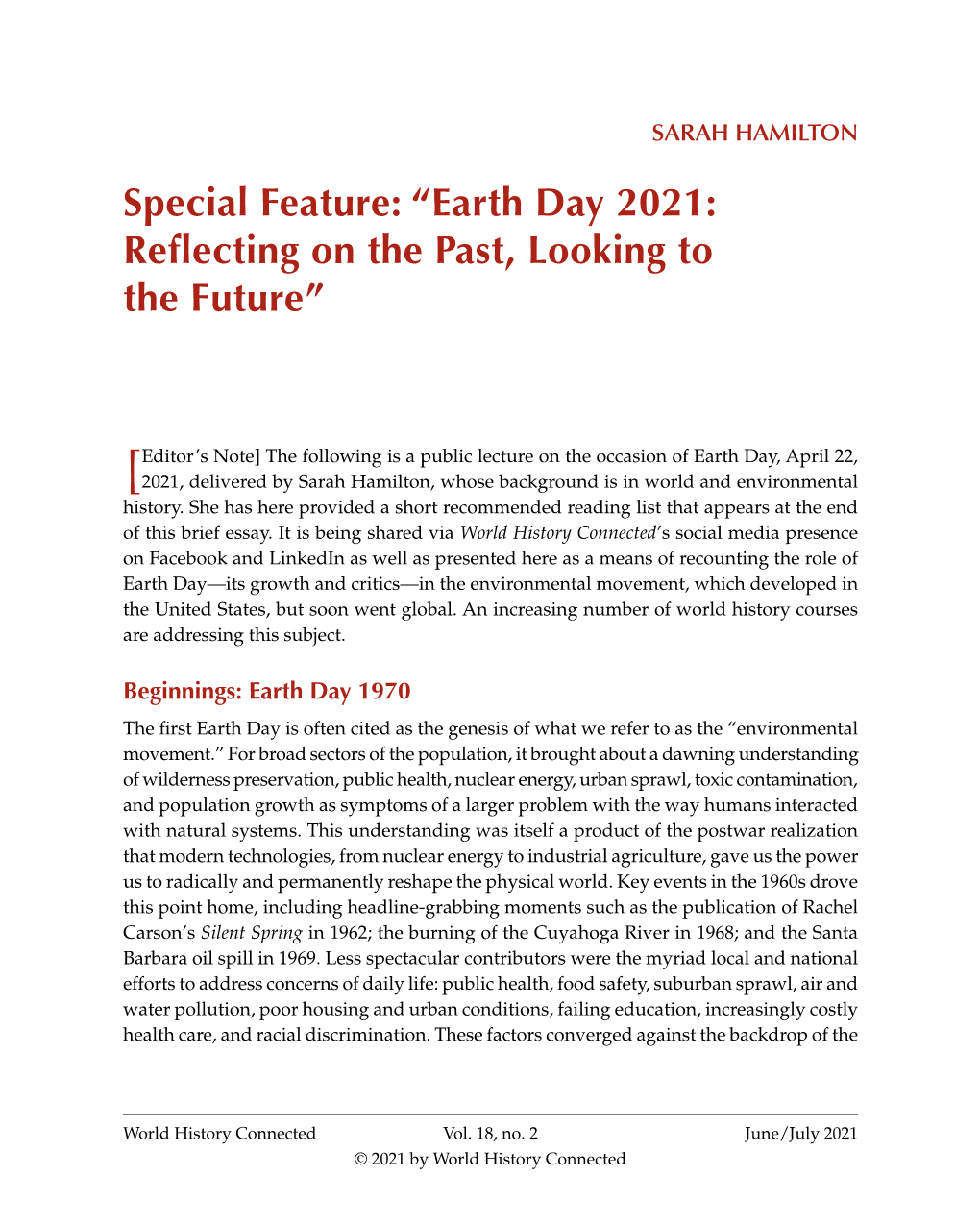 Earth Day 2021: Reflecting on the Past, Looking to the Future”