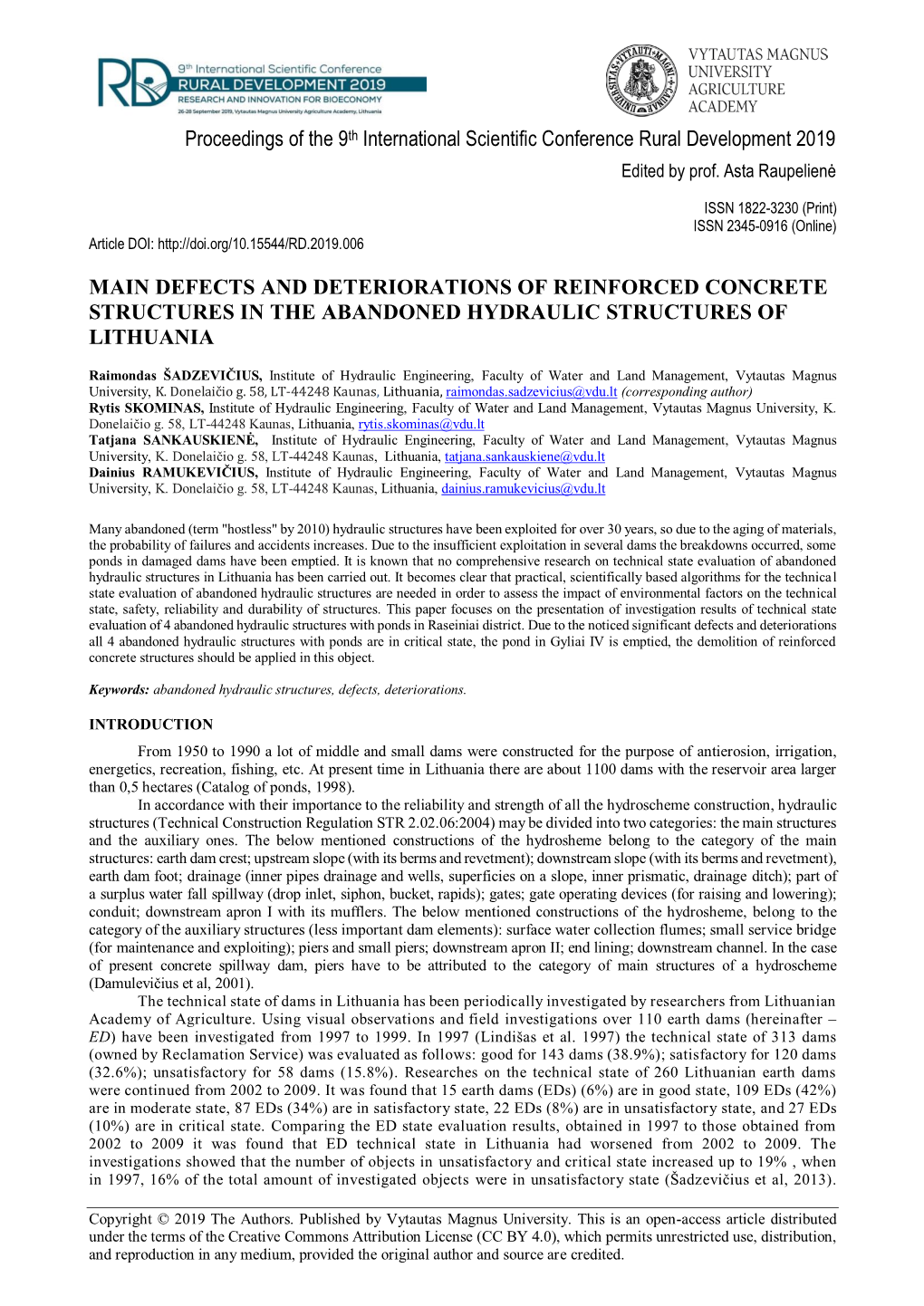 Proceedings of the 9Th International Scientific Conference Rural Development 2019 Edited by Prof