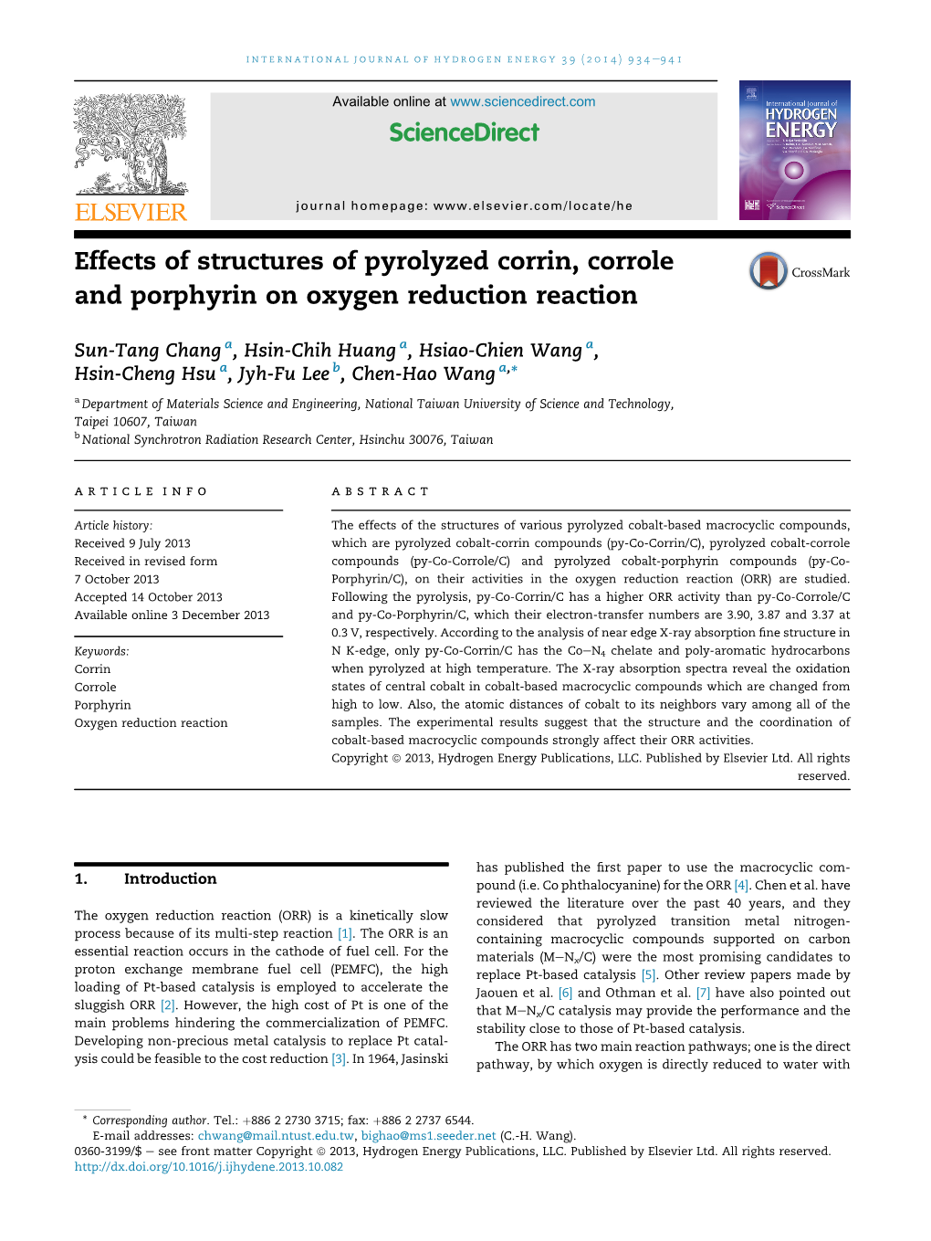 Effects of Structures of Pyrolyzed Corrin, Corrole and Porphyrin on Oxygen Reduction Reaction