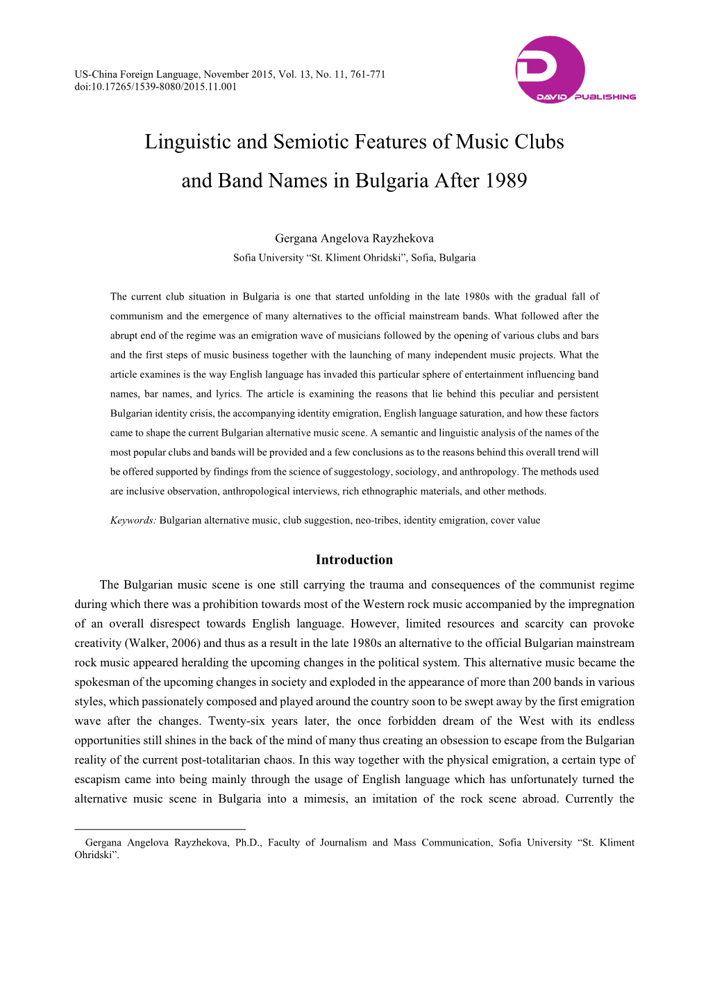 Linguistic and Semiotic Features of Music Clubs and Band Names in Bulgaria After 1989