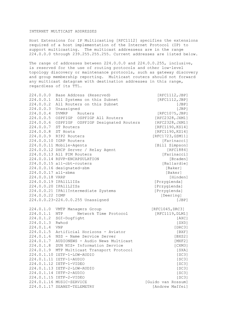 Host Extensions for IP Multicasting RFC1112 Specifies the Extensions