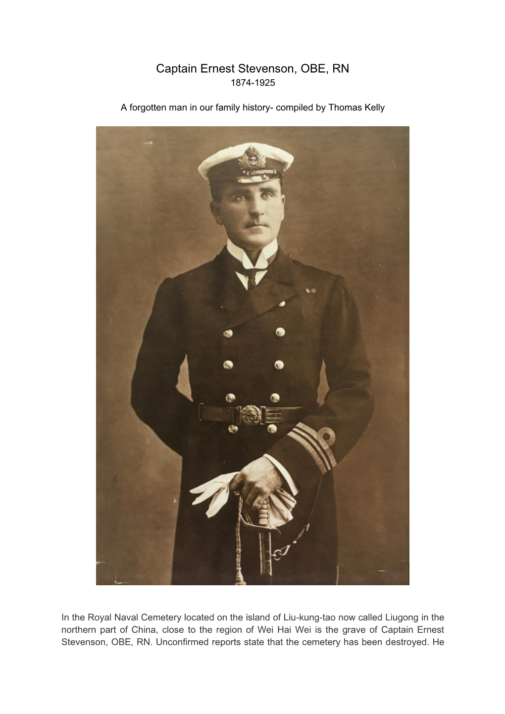 Captain Ernest Stevenson, OBE, RN 1874-1925