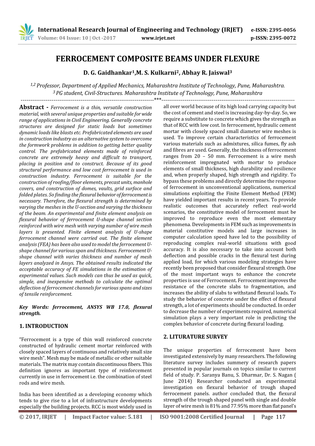 Ferrocement Composite Beams Under Flexure D