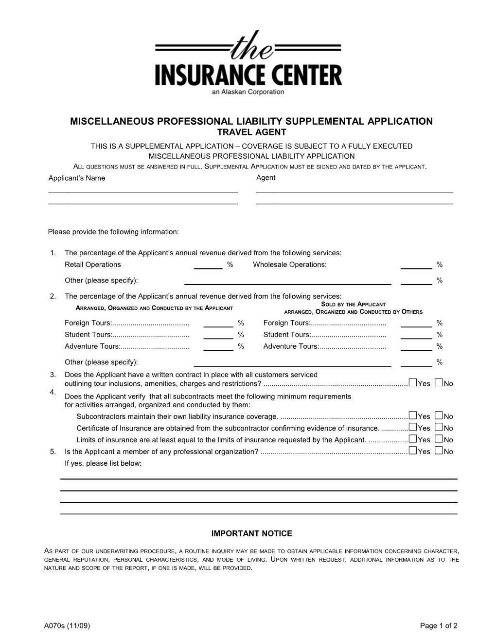 Miscellaneous Professional Liability Supplemental Application s1