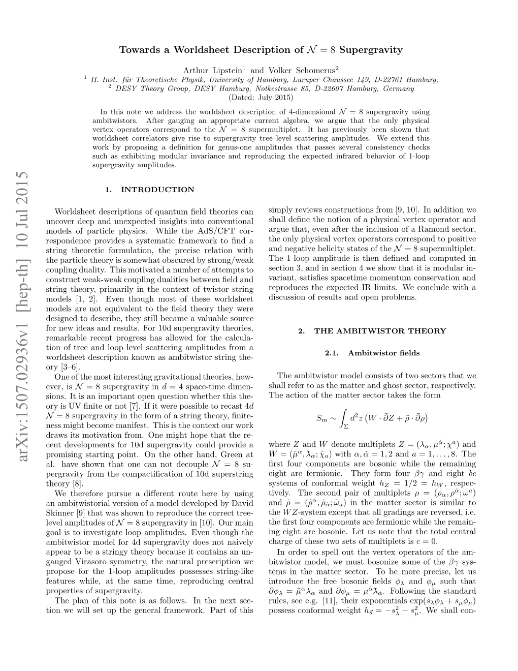 Towards a Worldsheet Description of N= 8 Supergravity