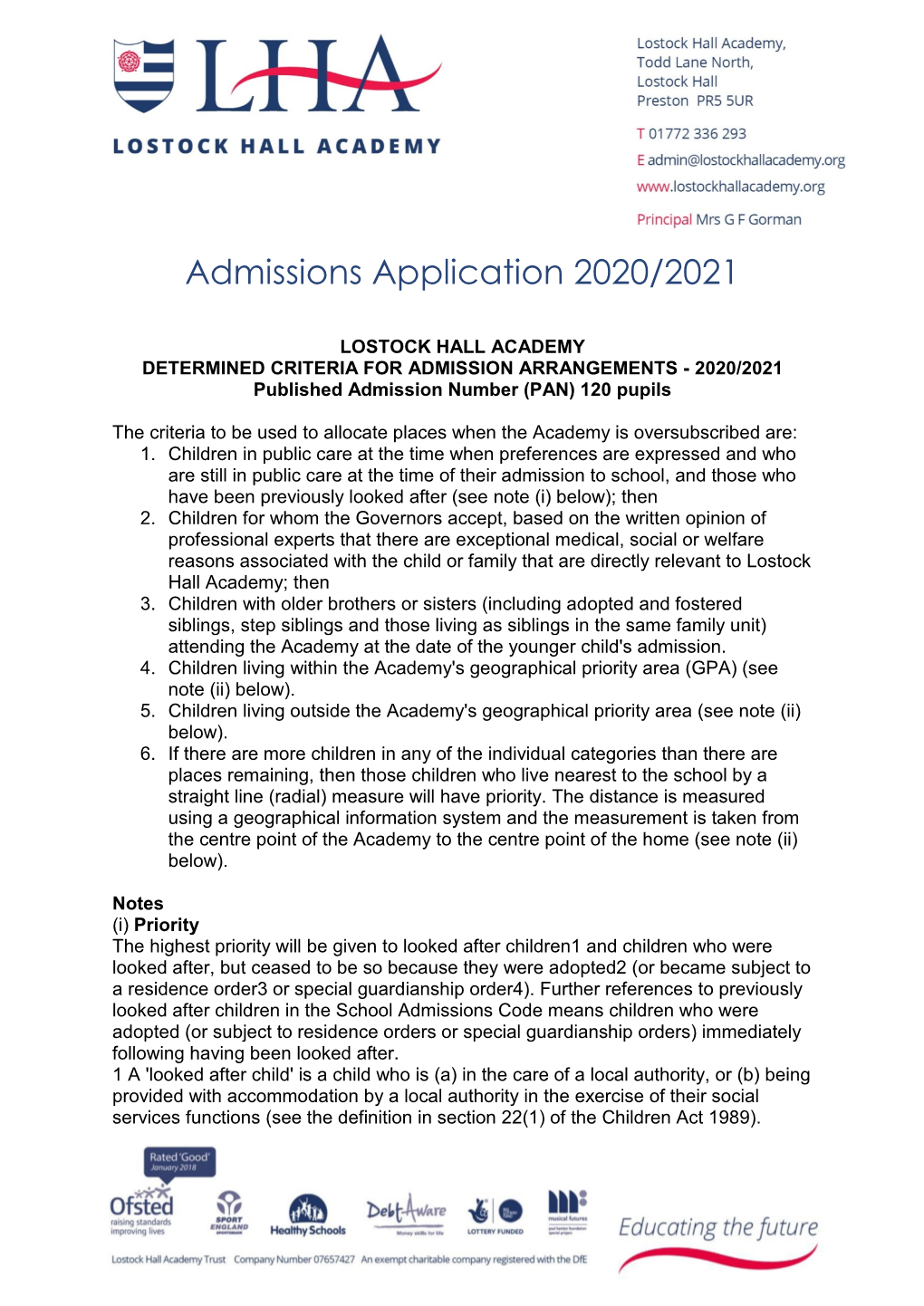 Admissions Application 2020/2021