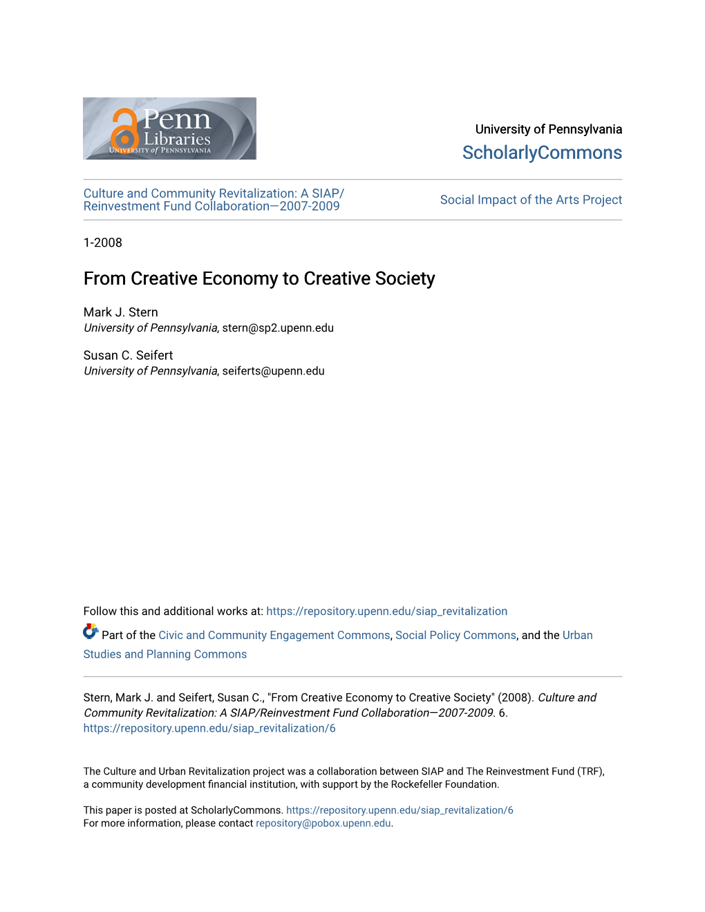 From Creative Economy to Creative Society