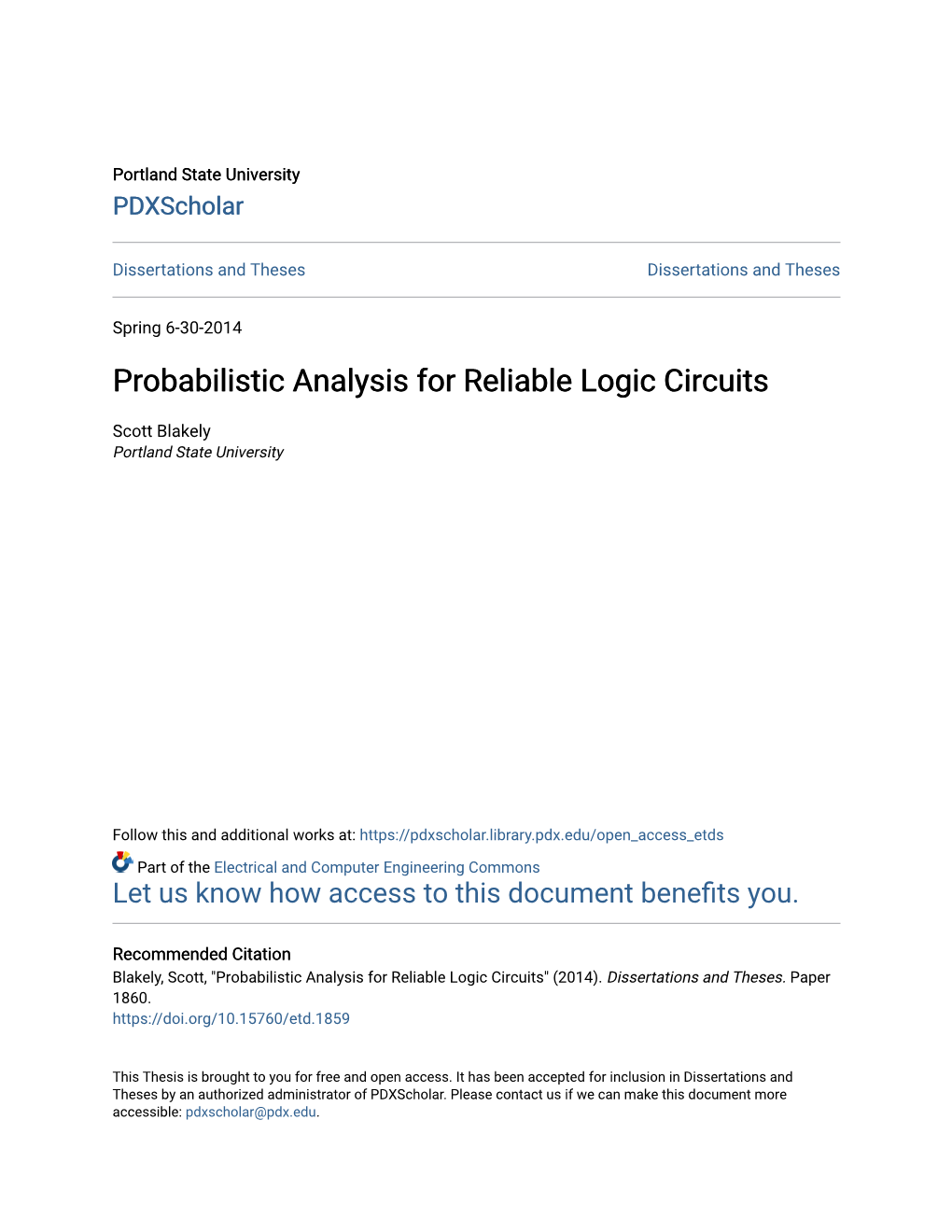 Probabilistic Analysis for Reliable Logic Circuits