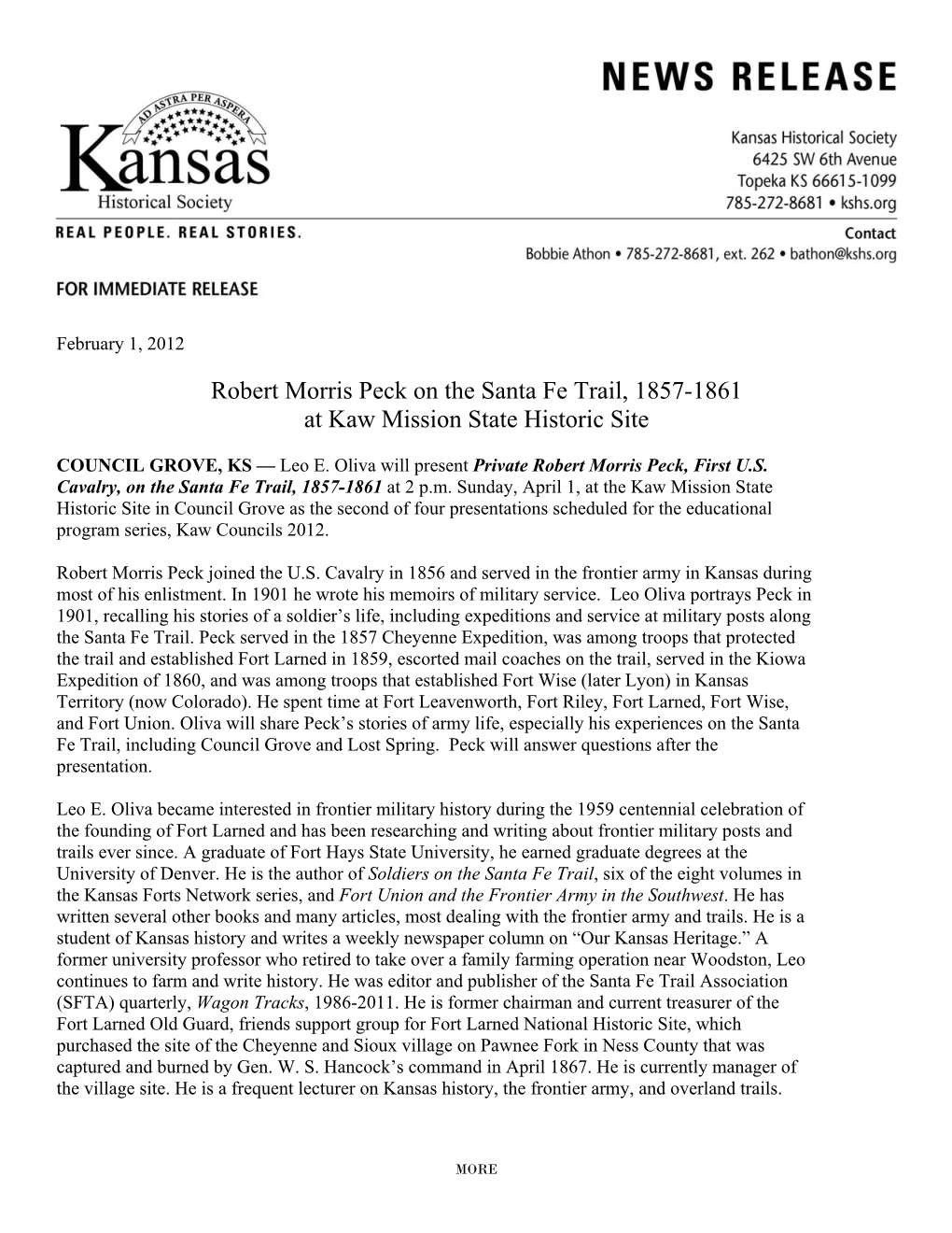 Robert Morris Peck on the Santa Fe Trail, 1857-1861 at Kaw Mission State Historic Site