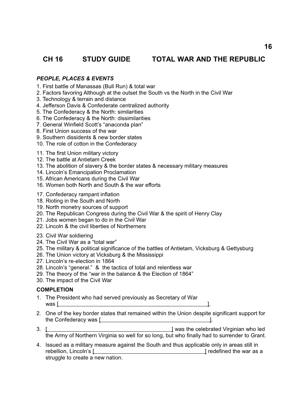 Ch 16 Study Guide Total War and the Republic