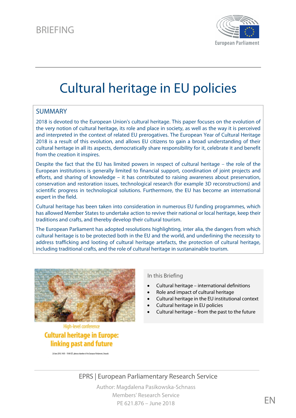 Cultural Heritage in EU Policies