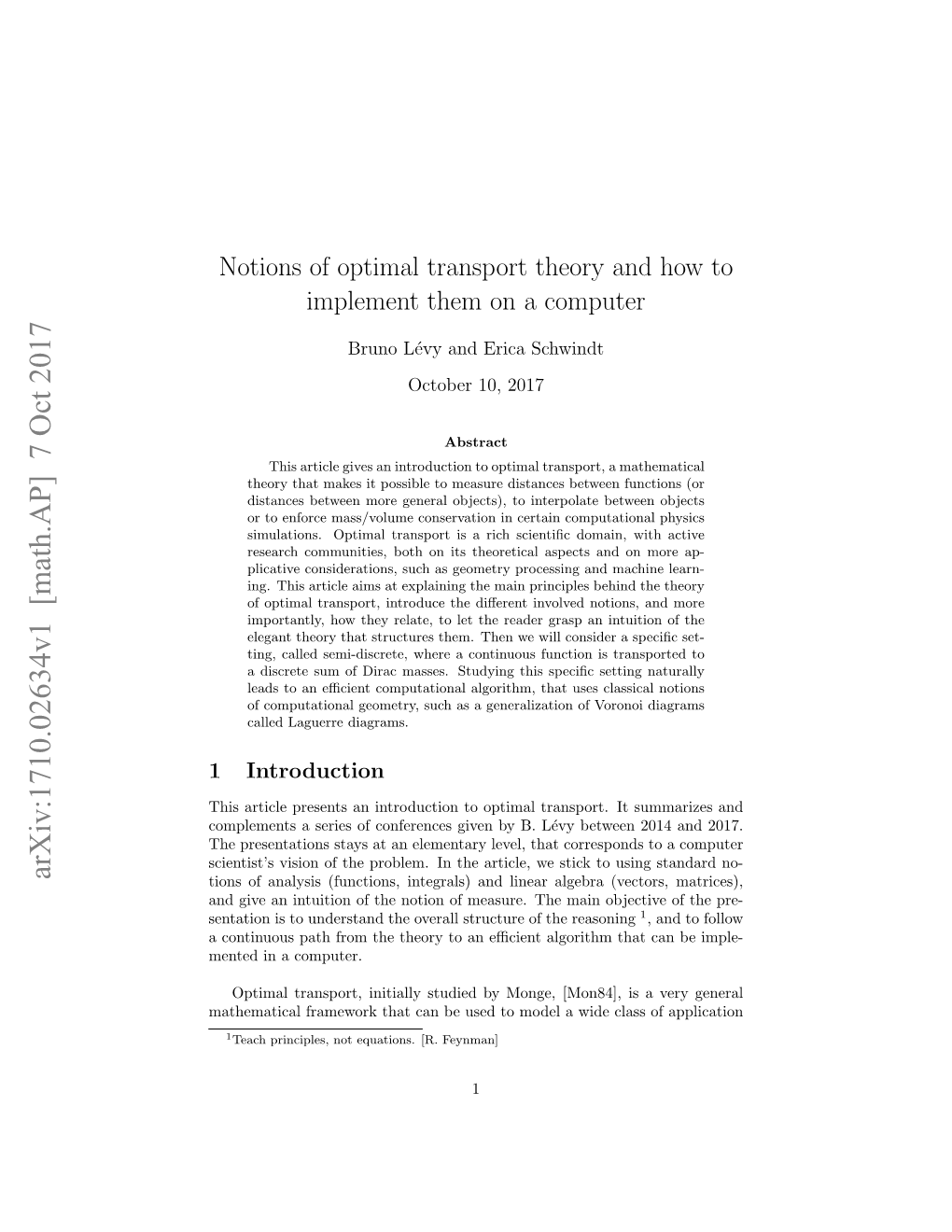 Notions of Optimal Transport Theory and How to Implement Them on a Computer