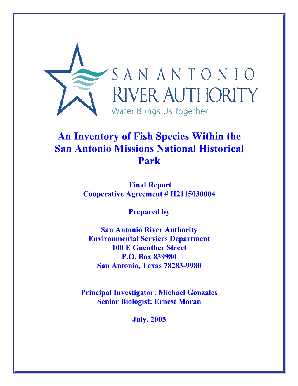 An Inventory of Fish Species Within the San Antonio Missions National Historical Park