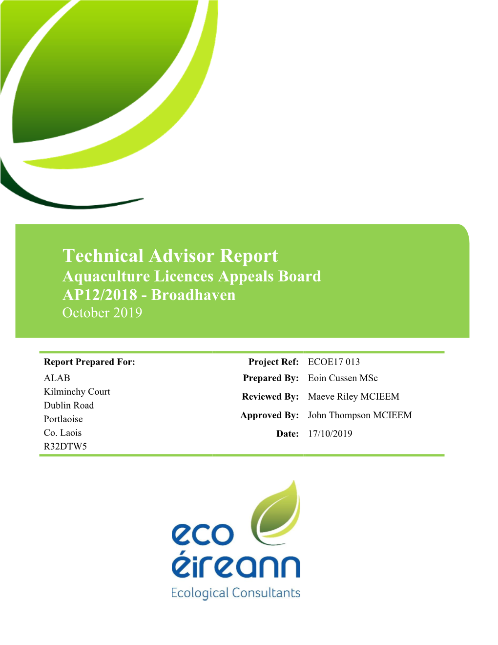 AP12/2018 Broadhaven Bay Technical Report