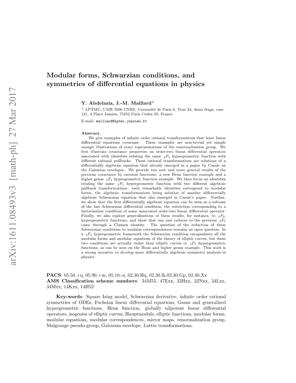 Modular Forms, Schwarzian Conditions, and Symmetries of Differential