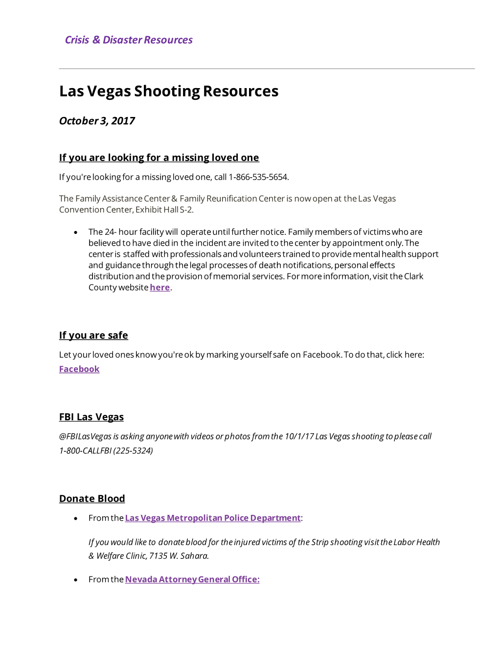 Las Vegas Shooting Resources