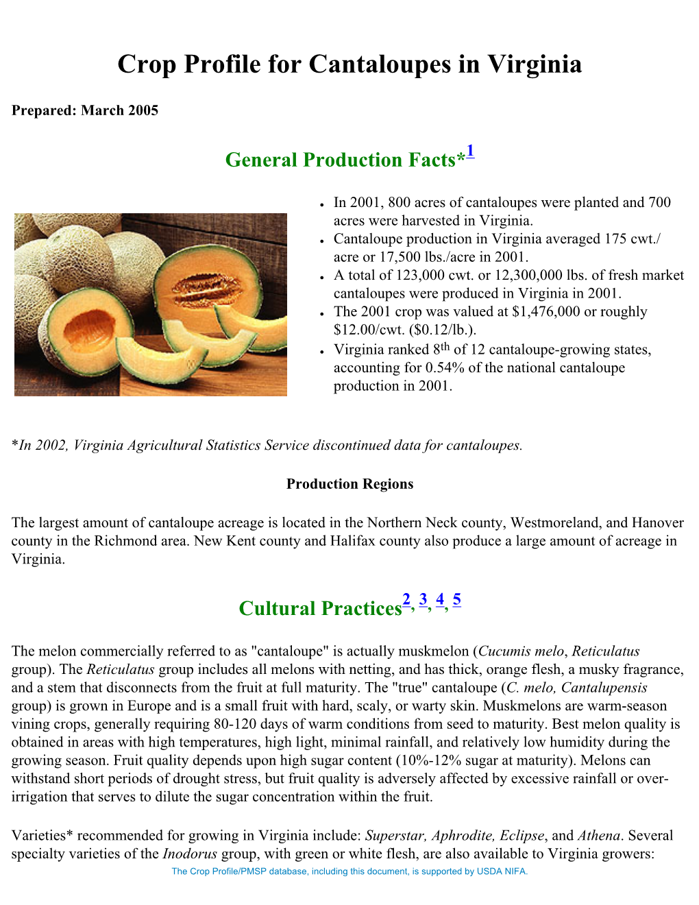 Crop Profile for Cantaloupes in Virginia