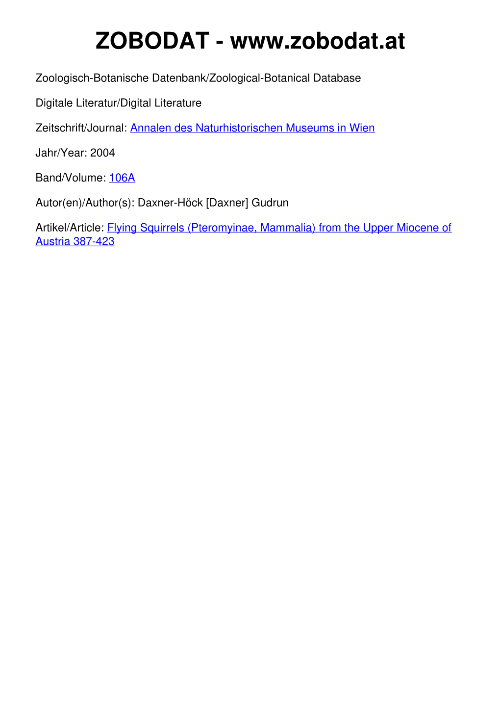 Flying Squirrels (Pteromyinae, Mammalia) from the Upper Miocene of Austria 387-423