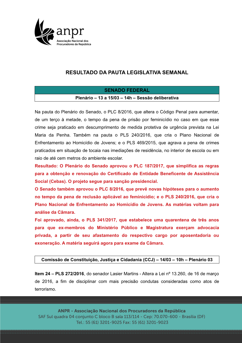 Resultado Da Pauta Legislativa Semanal