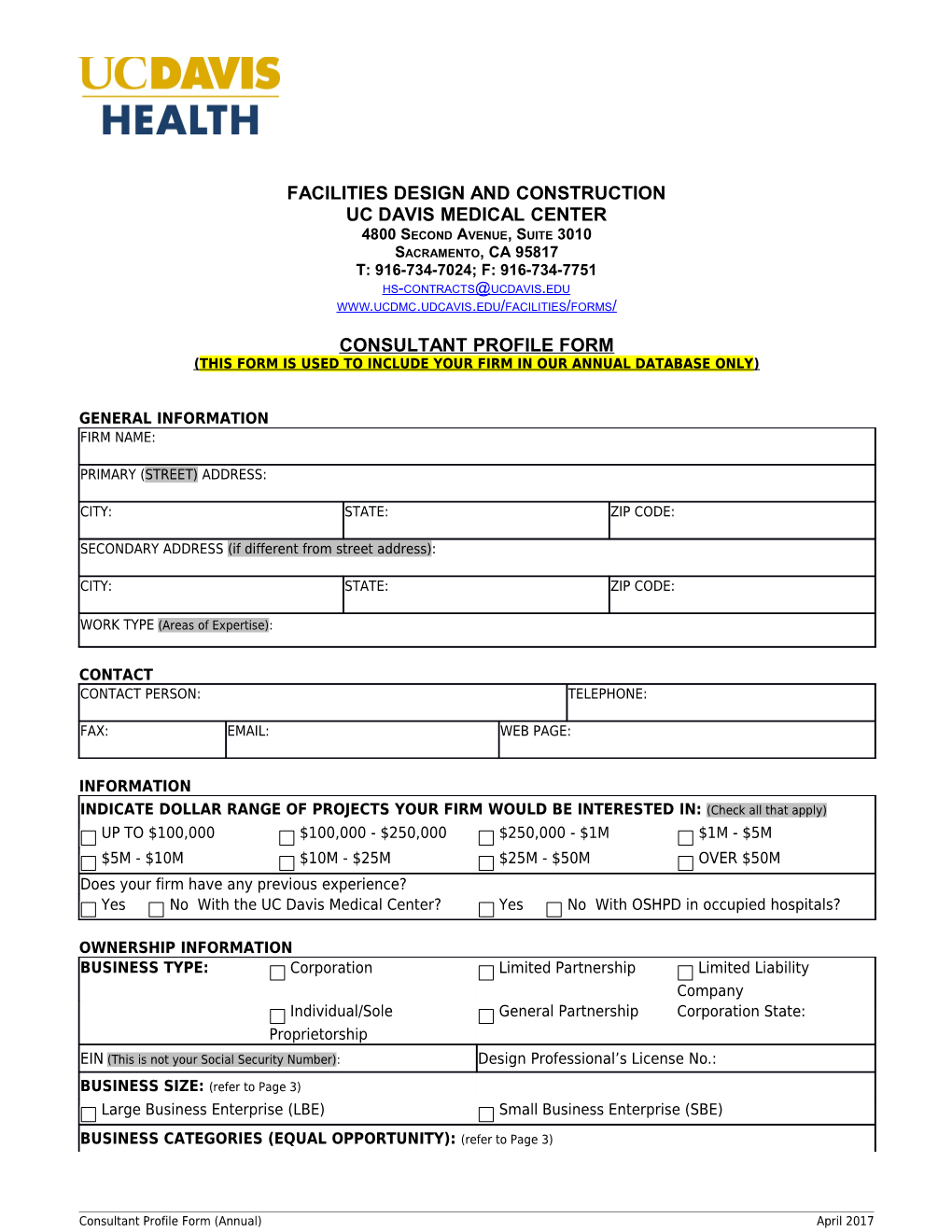 Contractor Profile Form - Internet