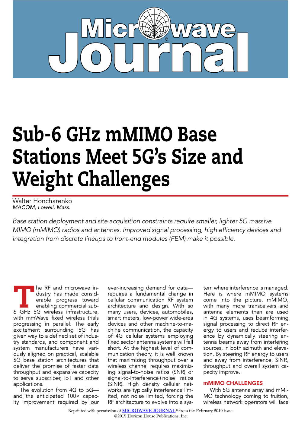 Sub-6 Ghz Mmimo Base Stations Meet 5G's Size And