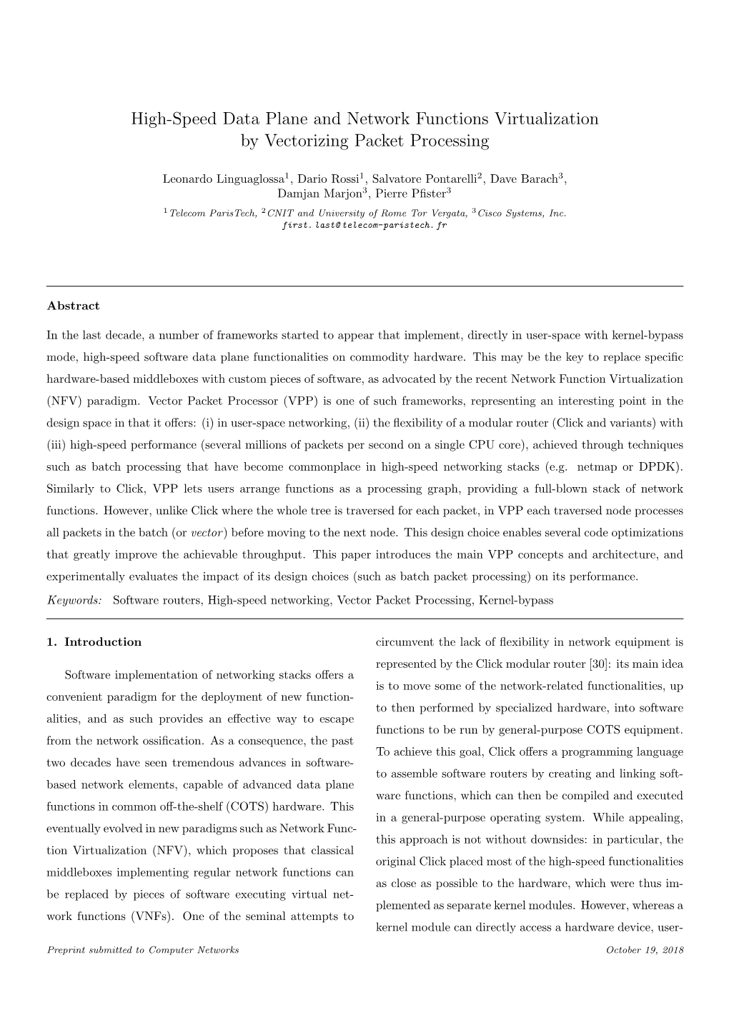 High-Speed Data Plane and Network Functions Virtualization by Vectorizing Packet Processing